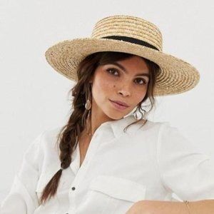 Straw Wide Rim Hat with Black Ribbon Maxwell
